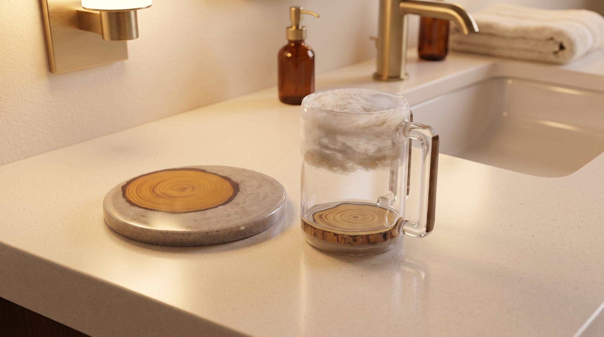 Golden Swirl Resin & Dark Wood Vanity Set