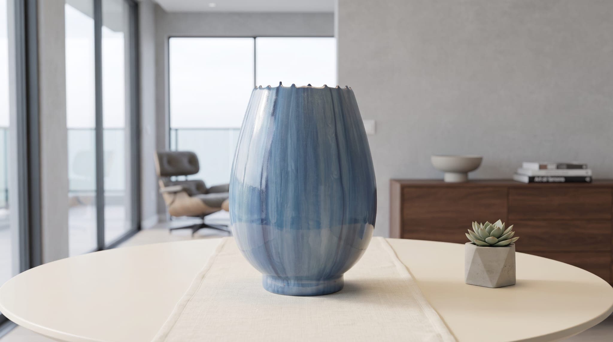 Deep ocean marbled Resin & Glass vase