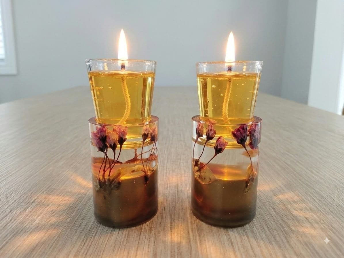 Purple Statice & Gold Resin Candleholder Set