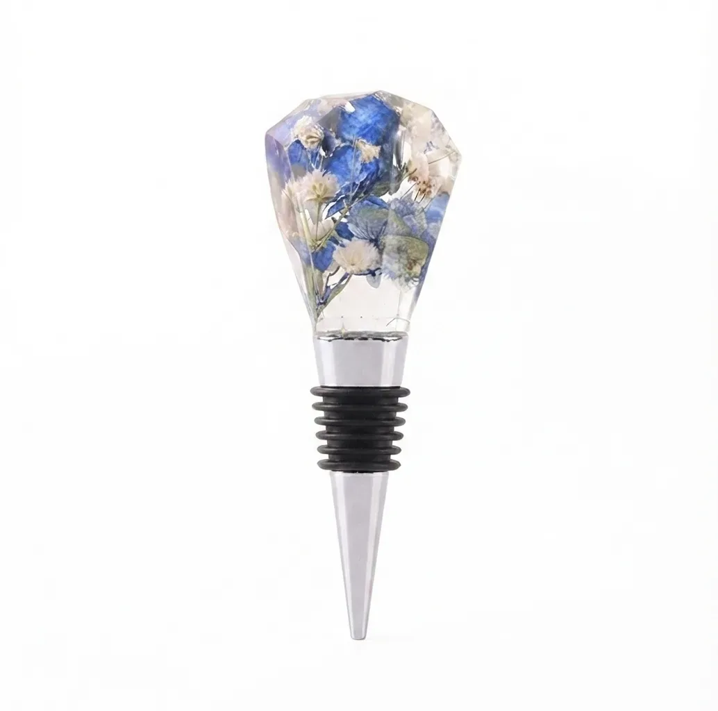 Sapphire Blossom Crystal Resin Wine Stopper